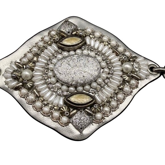 Chico\'s Women\'s Waist Belt Silver Tone Pearl Crystal Intricate Beadwork Boho main image 6